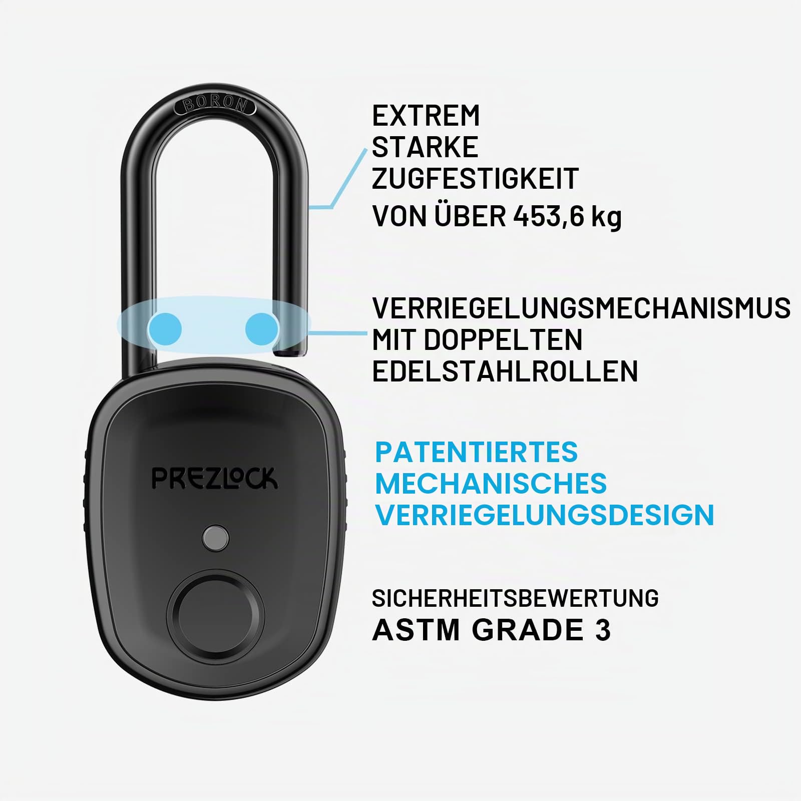 Fingerabdruck-Vorhängeschloss mit Schlüssel-Backup, 2 Schlüssel, Prezlock, geeignet für den Außenbereich und strapazierfähig, IP65 wasserdicht.