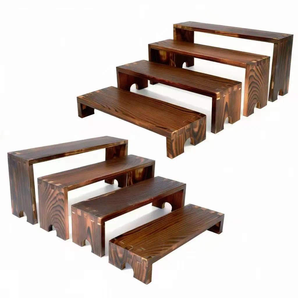 8Pcs Wooden Display Stand,Tiered Display Stand, Stackable Riser Display