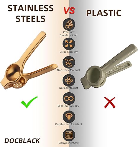 Miniatura 5 de DOCBLACK Exprimidor manual de limón premium, exprimidor de cítricos de acero inoxidable, exprimidor de limón de mano resistente, exprimidor