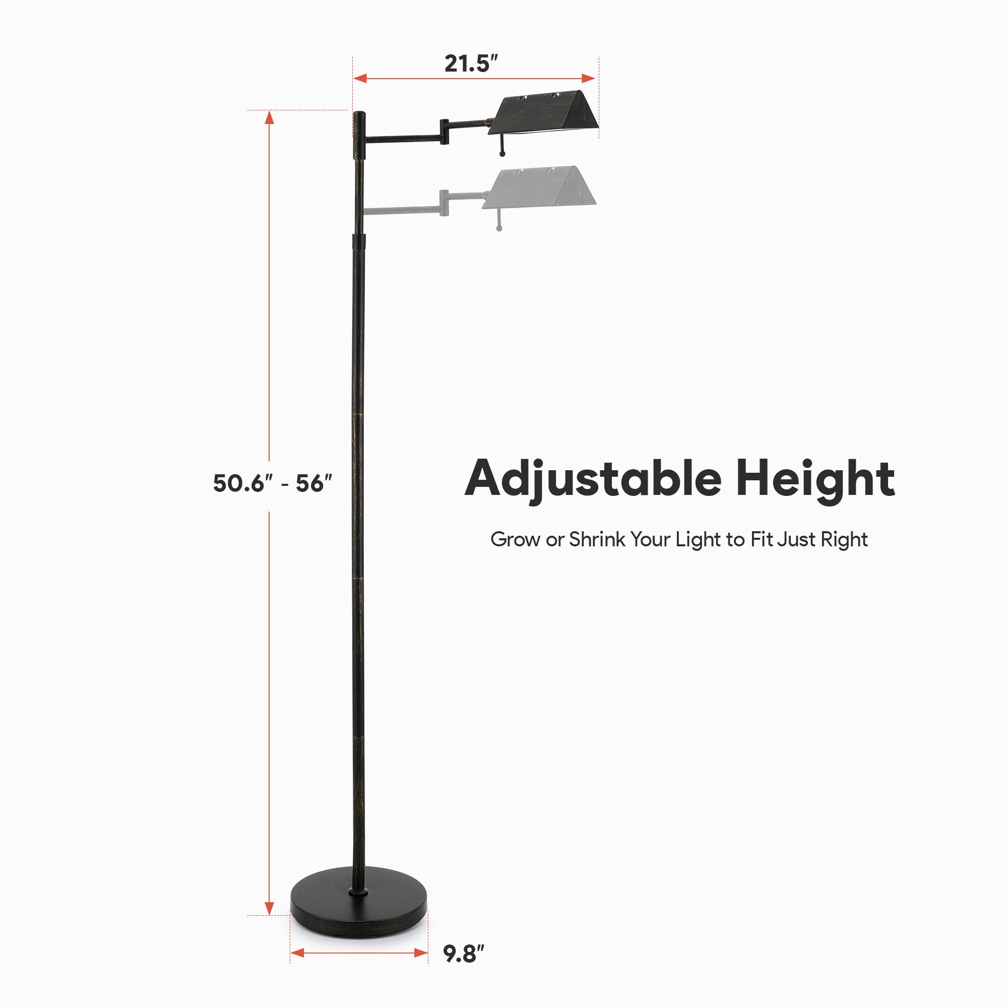 VONLUCE Dimmable LED Floor Lamp 56 Floor Lamp for Living Room with Adjustable Height Swing Arms 3 Color — view 7