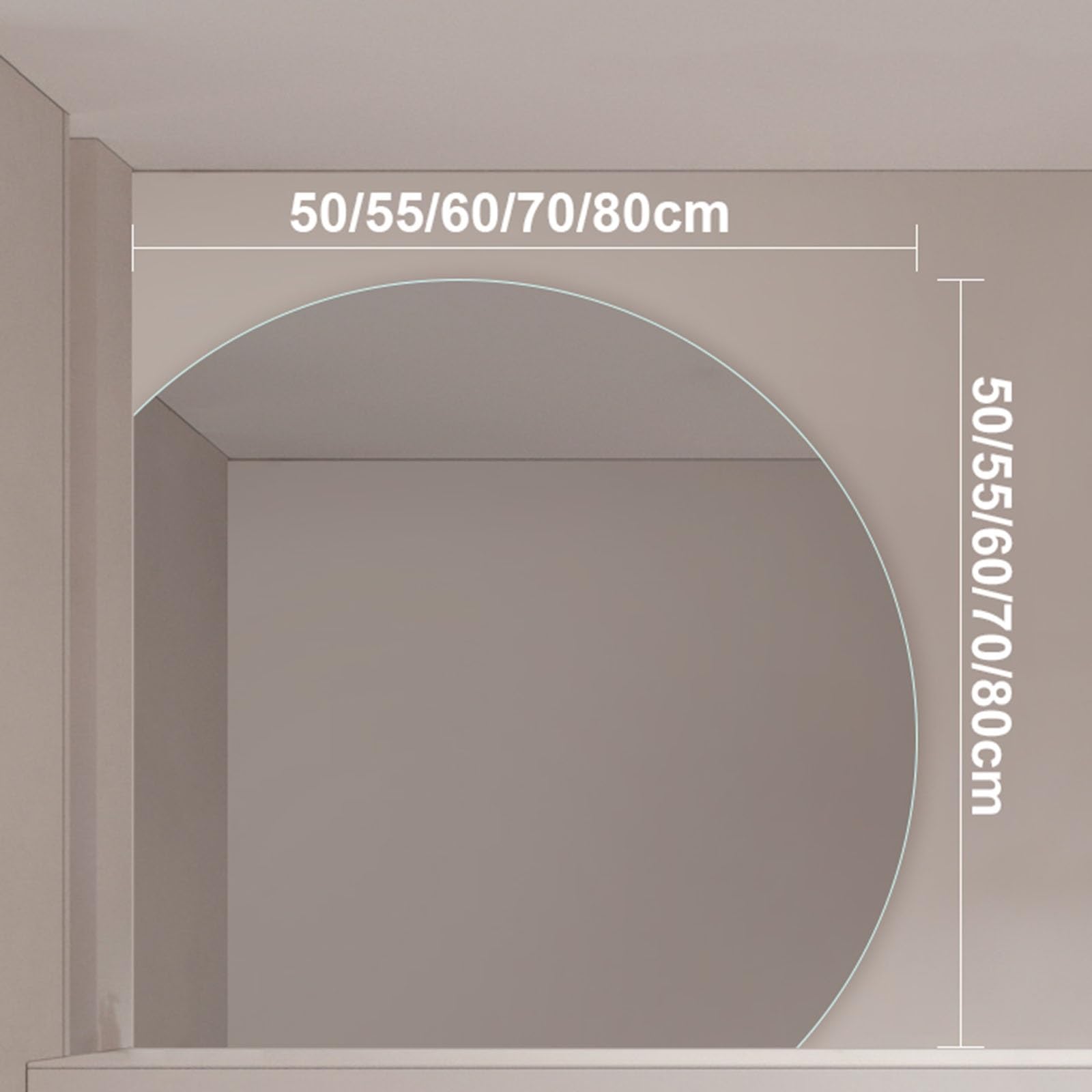 Nietłukące się półokrągłe lustro łazienkowe 70 cm montowane na ścianie lustro kosmetyczne stylowa dekoracja szklana DIY do sypialni salonu wejścia - nowoczesny akcent do domu