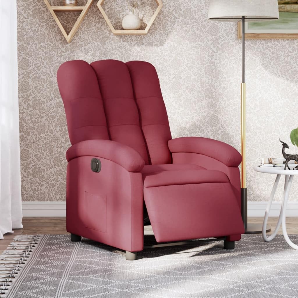 Poltrona relax elettrica in tessuto vinaccia, schienale regolabile, poggiapiedi, comoda poltrona tv per soggiorno, camera da letto, portata massima 110 kg