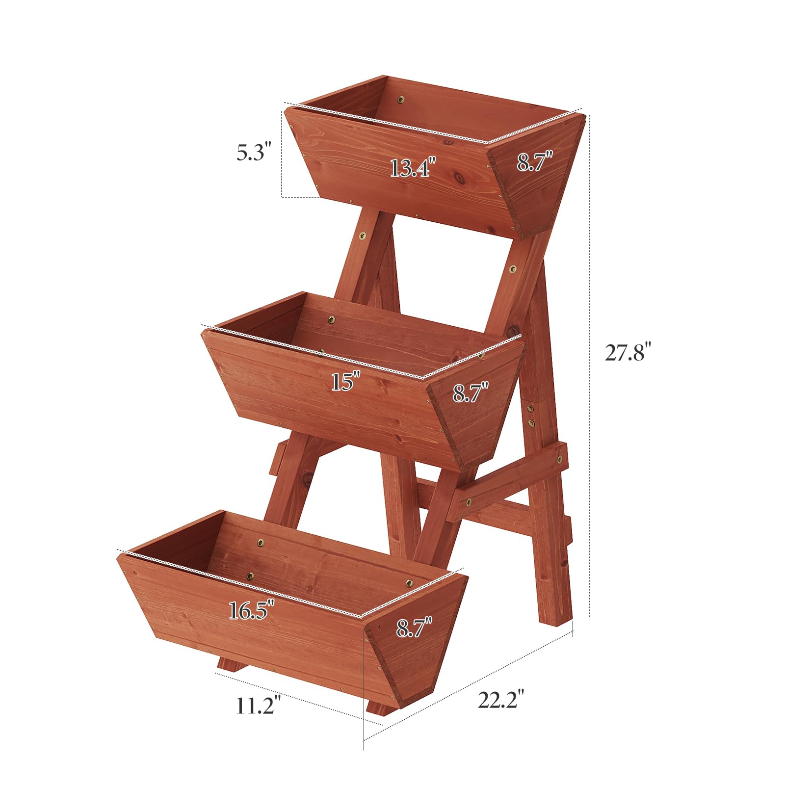 PULIJIAJU 3-Tier Wooden Vertical Raised Garden Bed with Legs, Tiered Planter Box, Vertical Garden Planter,Wood Plant Stand Wood Flower Rack for Patio, Balcony, Freestanding. (Brick Red-Small)