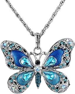 Vintage Multicolor Butterfly Necklace Bohemian Multicolor Enamel Butterfly Necklace Rhinestone Butterfly Pendant Necklace Chain Enamel Ethnic Costume Jewelry for Women - Buy now