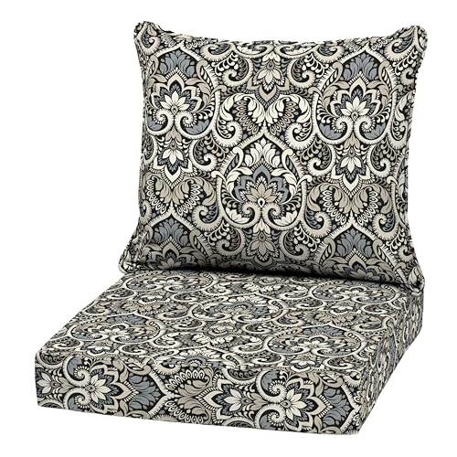 Image of Arden Outdoor Deep Seat Cushion Set, 22x24, Black Damask | Sofa, Couch, Conversation Set, Weather-Proof, Rain-Proof, Fade Resistant, Mold and Mildew Resistant