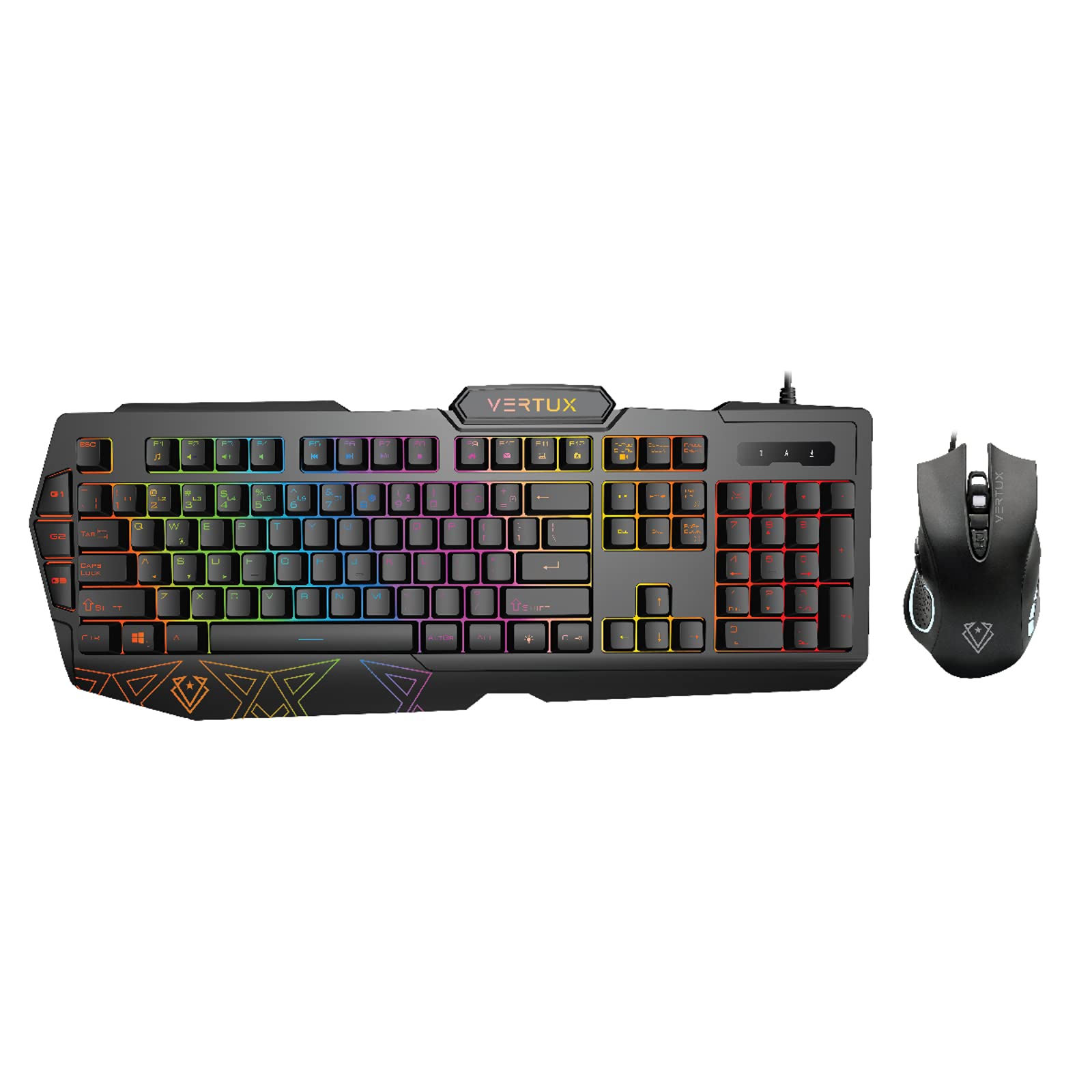 Vertux Vendetta kablolu oyun klavyesi ve fare, Rainbow arka plan aydınlatması, 104 tuş, programlanabilir makro tuşu, 12 kısa tuş tuş, 26 tuş gölgeleme önleyici, 6 tuşlu fare, 3200 DPI
