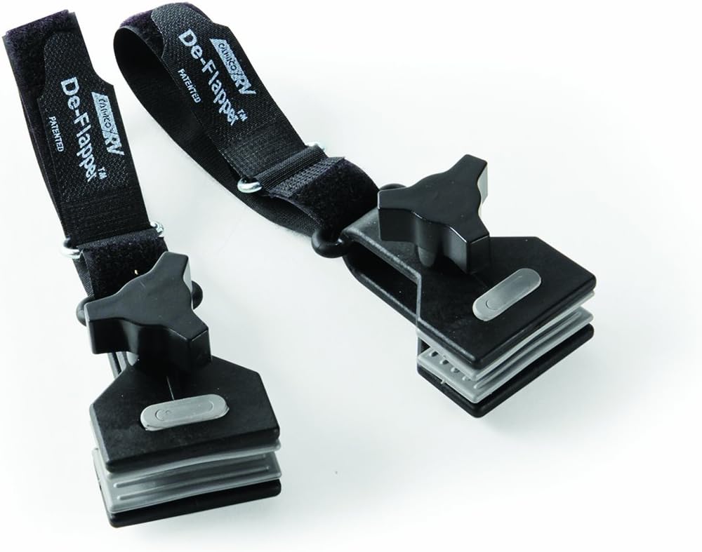 Camco RV Awning De-Flapper | Features a 2-Inch Wide Clamp with Soft Grippers, a Durable Nylon Design, and a 13-Inch Strap Length | 2-Pack (42061)