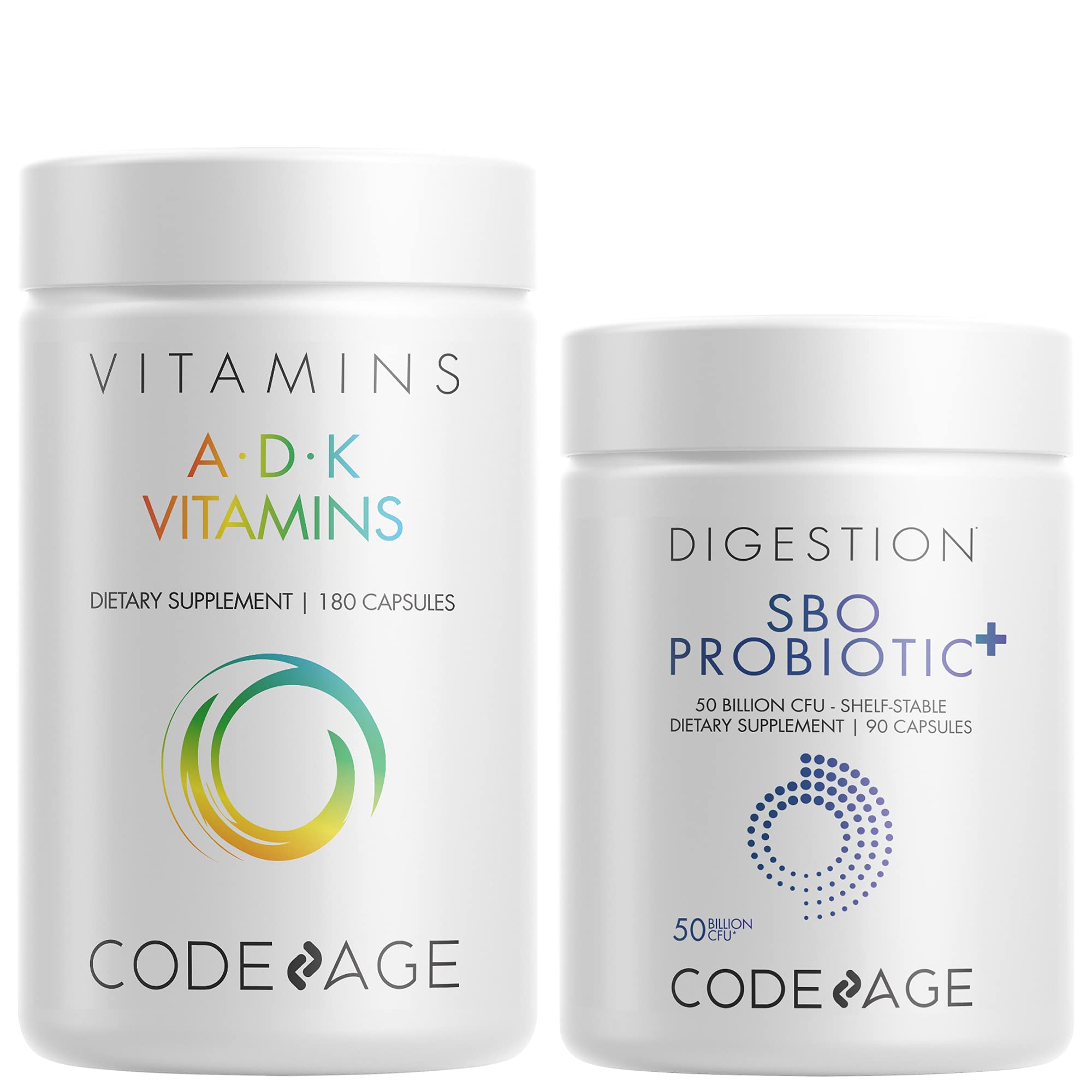 Codeage Daily ADK Vitamin & Probiotic Bundle – Vitamin A Retinyl Palmitate, Vitamin D3 Cholecalciferol, Vitamin K, 50 Billion CFU SBO Probiotic Blend, Non-GMO