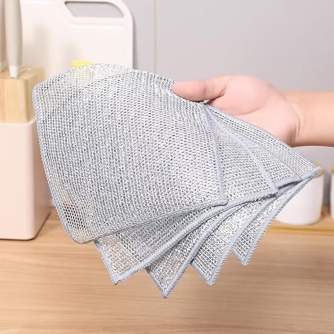 Paños multiusos antiarañazos – Paños de cocina de malla plateada para limpieza y fregado de cocina
