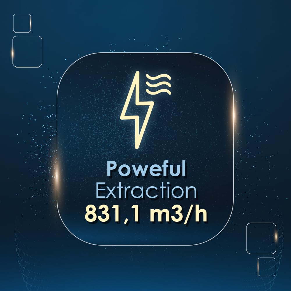 Hyundai Campana Extractora Decorativa Inclinada 70cm, Cristal negro, HCDE70DCB00. Potencia 831m3/h, 3 Velocidades, 2 Filtros, 64 dB Nivel Sonoro, Control Táctil, Filtros aptos para Lavavajillas