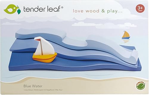 Miniatura 6 de Tender Leaf Toys - Blue Water - Juego de juguetes de ondas de madera maciza de extremos abiertos para mostrar criaturas marinas para niños a partir