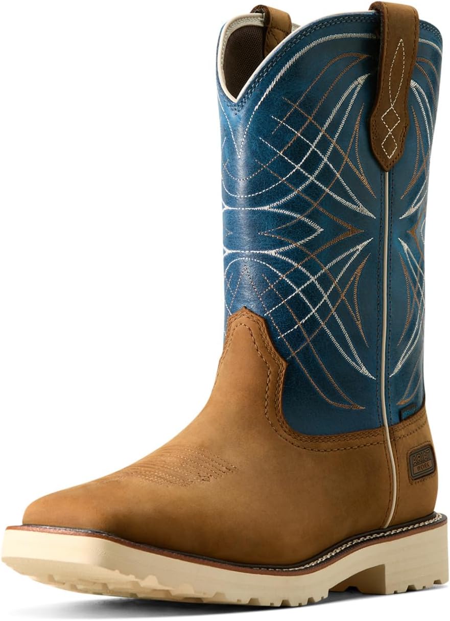 Ariat Men's Activator Waterproof Work Boot, Dusted Brown/Basin Blue, 15 Wide