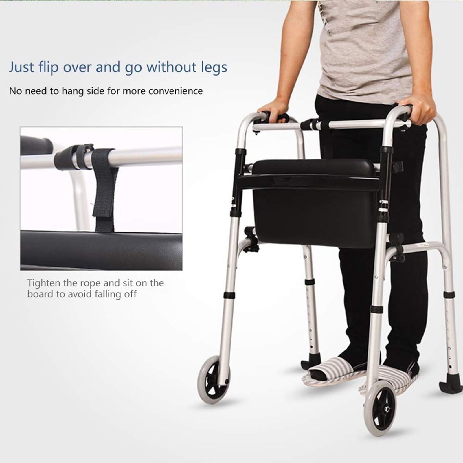 Andador ligero para personas mayores, andador plegable con asiento, altura ajustable, frenos, ayuda de movilidad para uso en interiores y exteriores