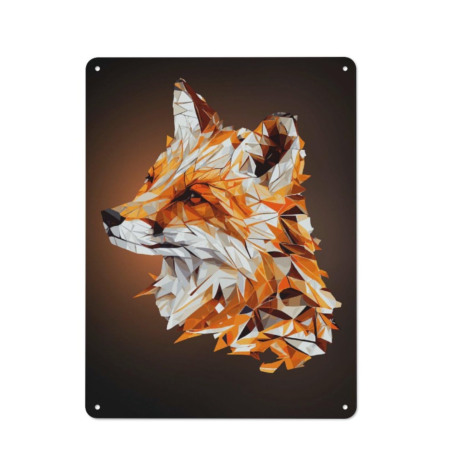 Junmoney Style-5 Metal Plaque With Abstract Geometric Fox Art Design 40X30cm, Cosy Diner Style Decor For Coffee Bar, Kitchen, Bistro Or Tea Corner