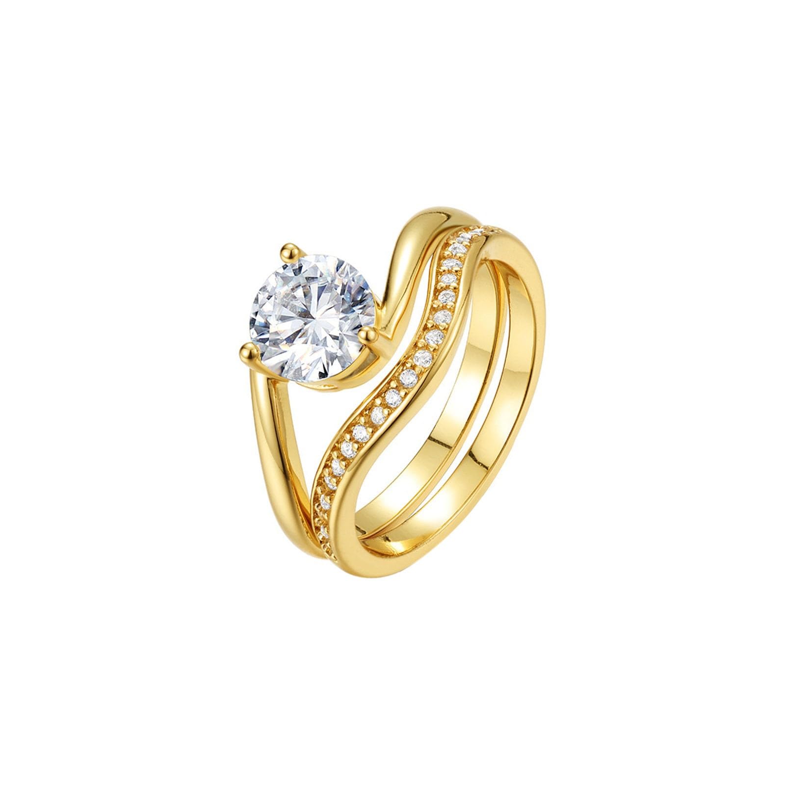 Anelli da Donna Vintage, Oro 9K/14K/18K Set di 2 Anelli ondulati con moissanite da 6,5 mm e 1 carato