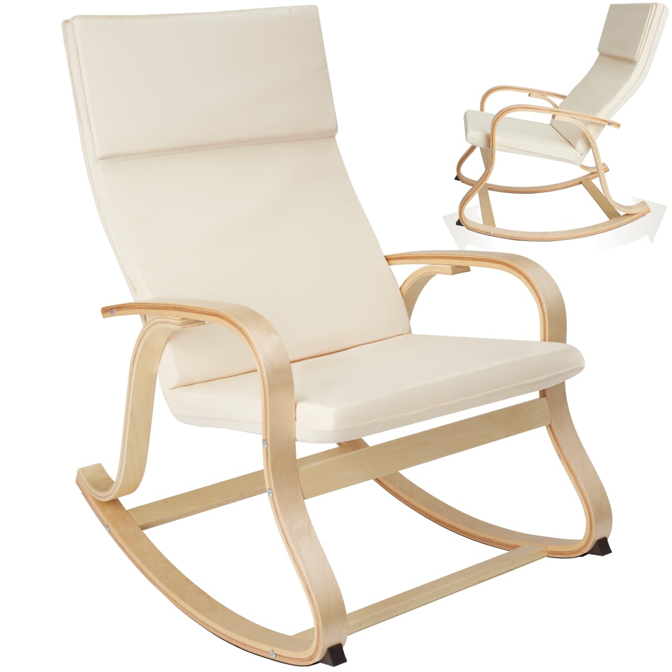 tectake® Fauteuil à Bascule avec Accoudoirs Rocking Chair Fauteuil Relax rembourée Cadre en Bois Fauteuil Salon Veranda, Chaise Ergonomique idéal Détente, Fauteuil Allaitement