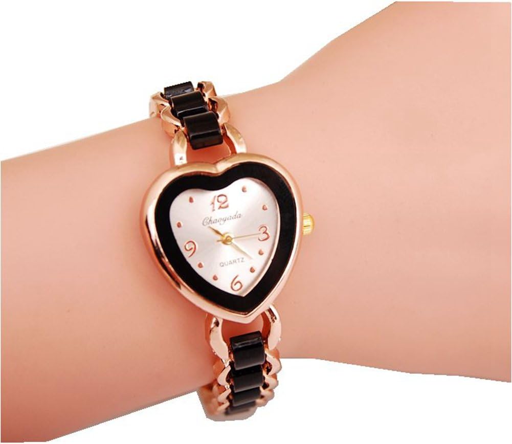 ZIMI Elegant Heart Shaped Ladies Women's Bracelet Watch Dress Casual Quartz Rose Gold Wrist Watches for Women (Black) - Image 2