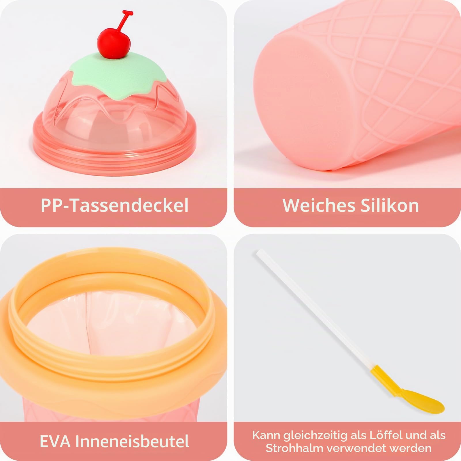 2-Teiliges Set Slush Becher, 2 In 1 Slush Maschine, Wiederverwendbar Slushie Maschine, Cups Verwendet FüR DIY Slushie Eis, Saft Silikon Squeeze Cup(GrüN+Rosa)
