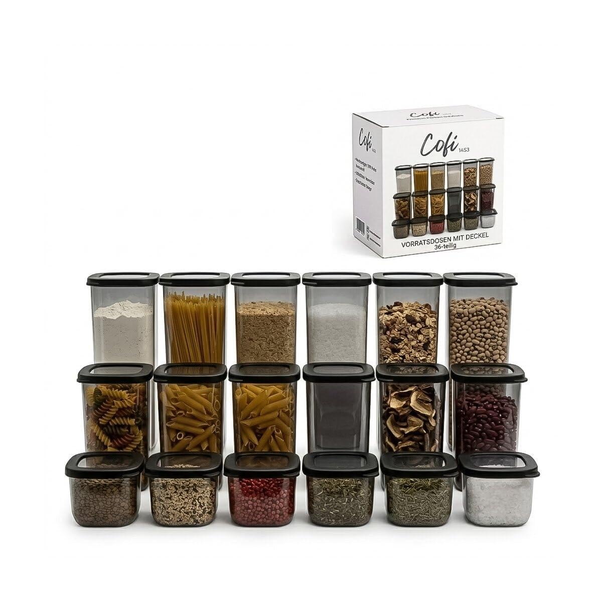 COFI 1453 18er Set Vorratsdosen mit Deckel, luftdicht - Küchen Organizer Aufbewahrungsboxen BPA frei - stapelbare Frischhaltedosen für Lebensmittel und Meal Prep