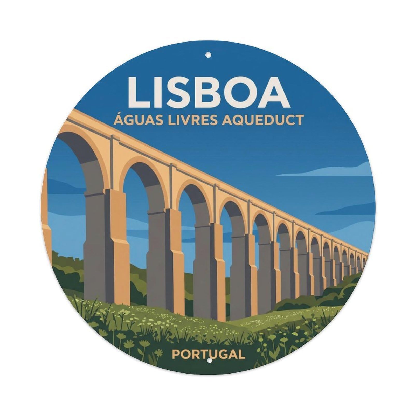 Olhnbad Style Portugal Landmark Travel Lisboa Aqueduct Heritage Metal Tin Sign