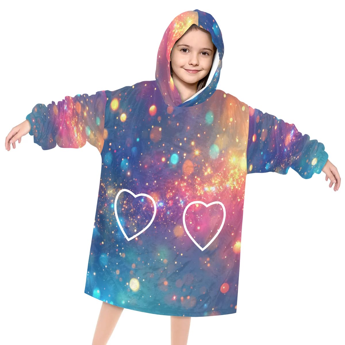 Pardick Wearable Blanket Hoodie for Kids, Radiant Star Fleece Sweatshirt Blanket Oversized Blanket Sweatshirt with Pocket Flannel Warm Hooded Blanket 6-10 Year Old Girl Boy Gift, One Size