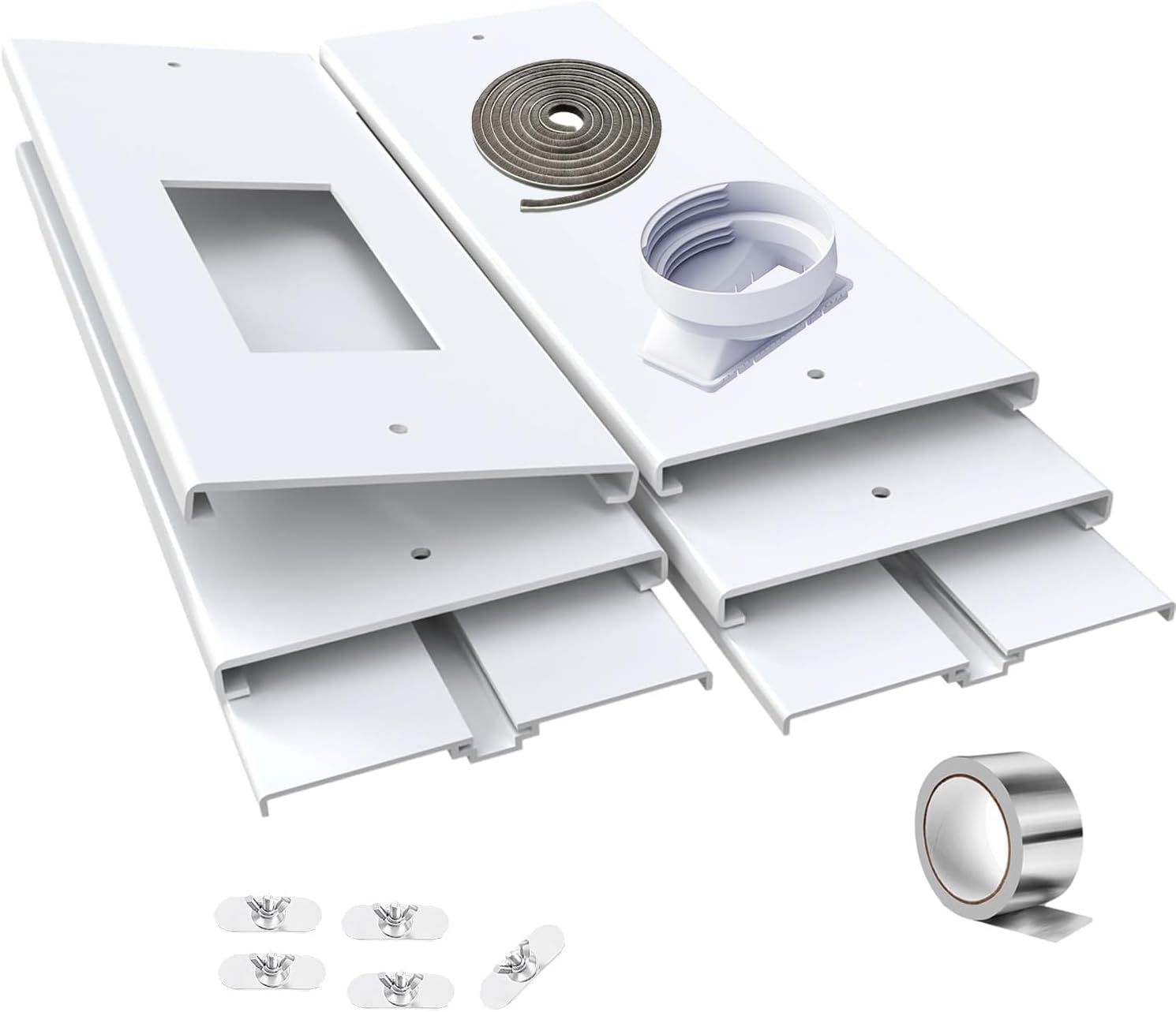 Gulrear Max 95"Sliding Door Air Conditioner Vent Kit with Screen net & 2 weather strippings Energy Saving Airtight Universal 5.0/5.9 Inch AC Hose Coupler Portable AC Balcony Door Plates kit