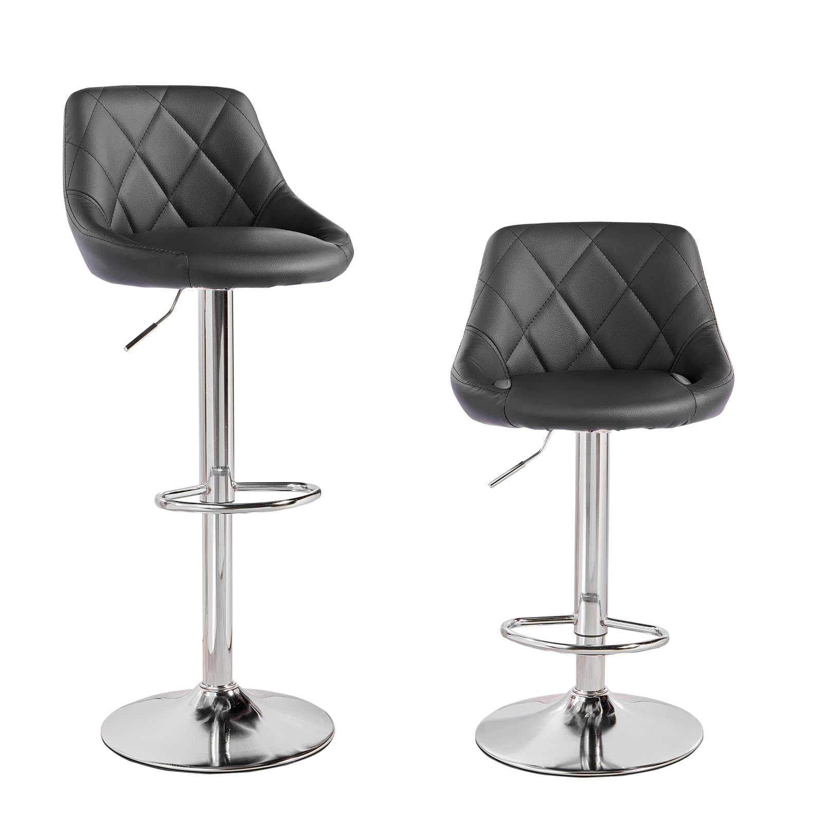 Panana Set of 2 Barstools Mid-Back without Armrest Oval Seat Gas Lift Swivel Pub Bar Stools (Black)