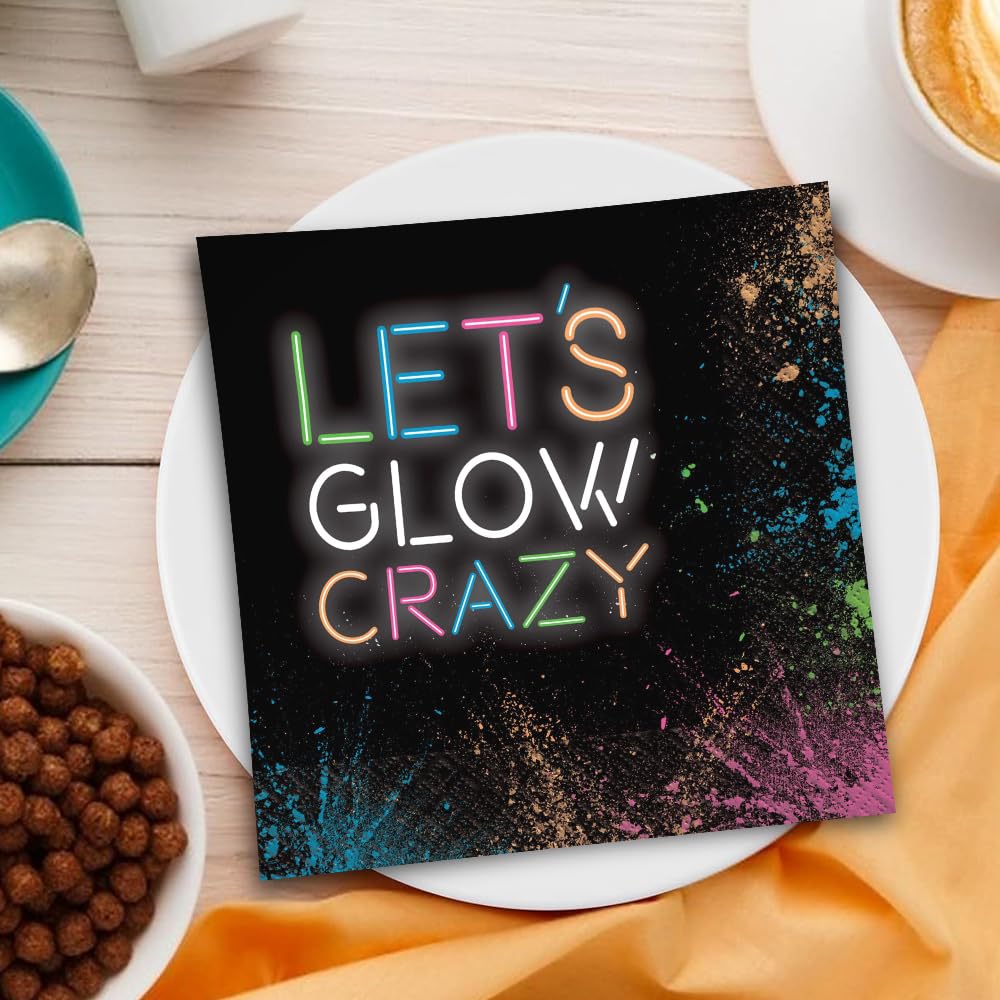 Let's Glow Crazy Luncheon Tovaglioli di carta multicolore (16,5 x 16,5 cm), 16 pezzi, qualità premium e assorbenti, perfetti per feste ed eventi a tema