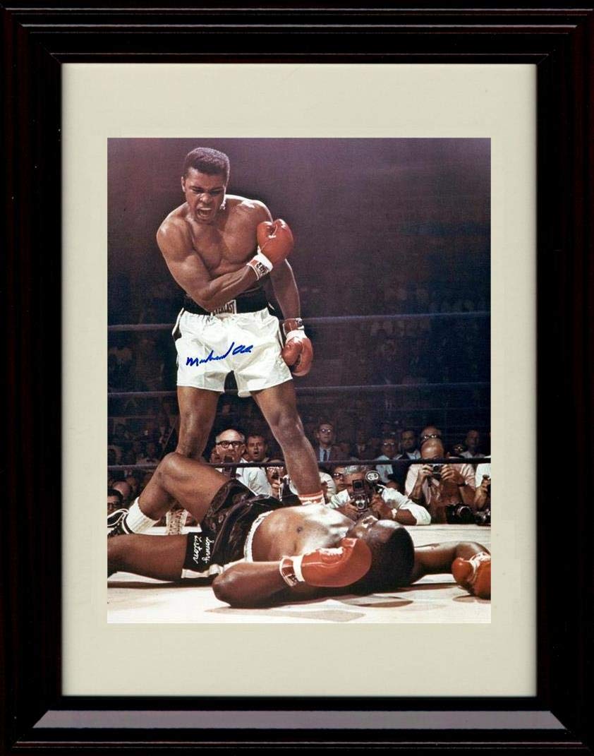 Muhammad Ali and Sonny Liston Autograph Replica Print - The Fight - Medium Black Cherry Frame w/ 8"x10" Print