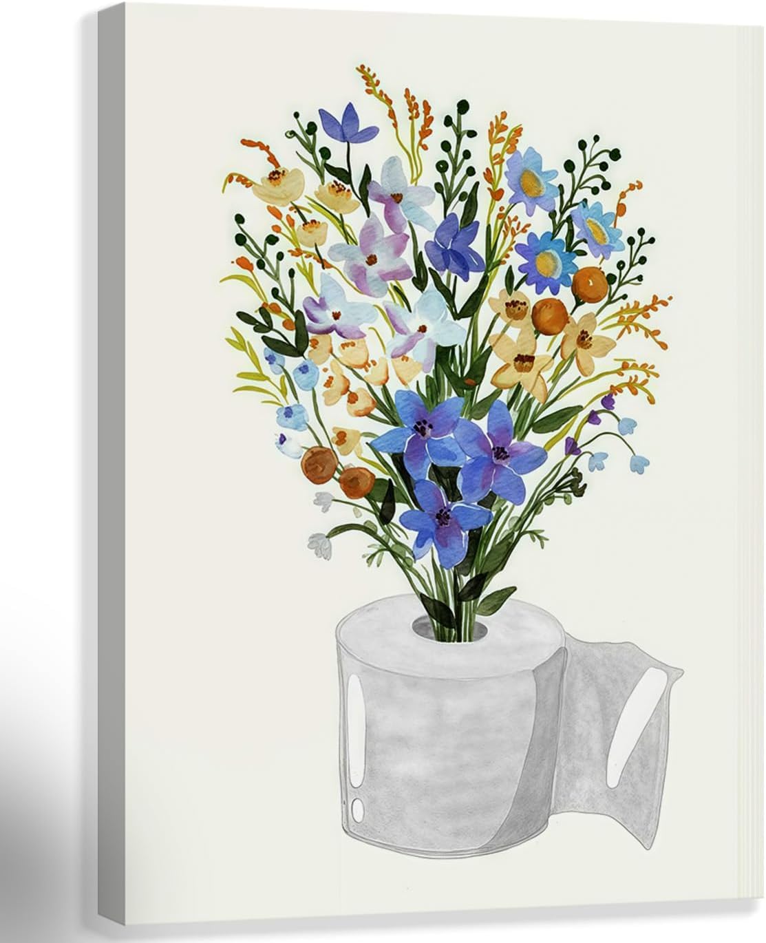 lianyibo Canvas Prints Funny toilet paper Botanical Wildflowers Plant Wall Art Decor Canvas Poster Gallery Bathroom Bedroom(40x60/Inner frame)
