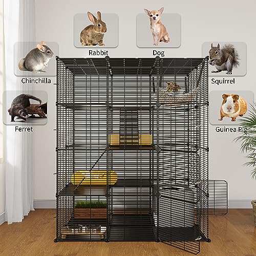 YITAHOME 4-stöckiger Großer Katzenkäfig mit Hängematte, 4 Türen, 3 Leitern, Katzengehege Catio-Metalldraht-dichte Zwinger für 1–3 Katzen, Abnehmbarer Laufstall für Kleintiere, 104 x 72 x 140 cm