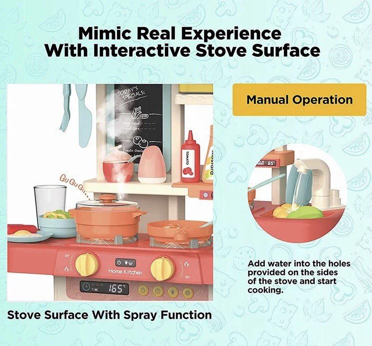 Image of BHUMLO 42 pcs Spraying Mist Kitchen Set with Lights, Sound, Sink, Water, steam Accessories Set with Light and Sound for Children