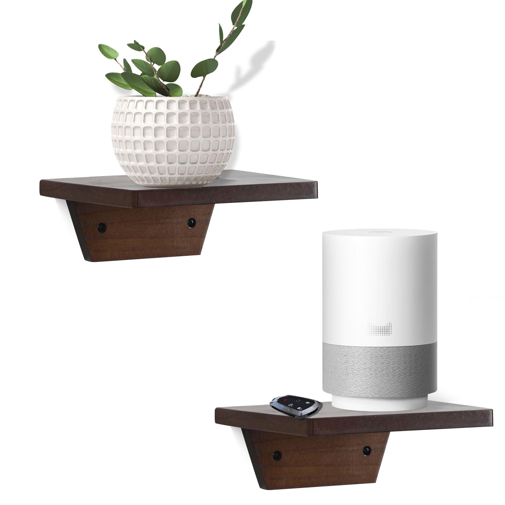 PHOENANCEE Small Shelf for Wall,Mini Floating Shelves Set of 2,Wood Ledges Plants Display Storage Decor for Living Room,Bedroom,Kitchen,Office Decoration(Walnut)