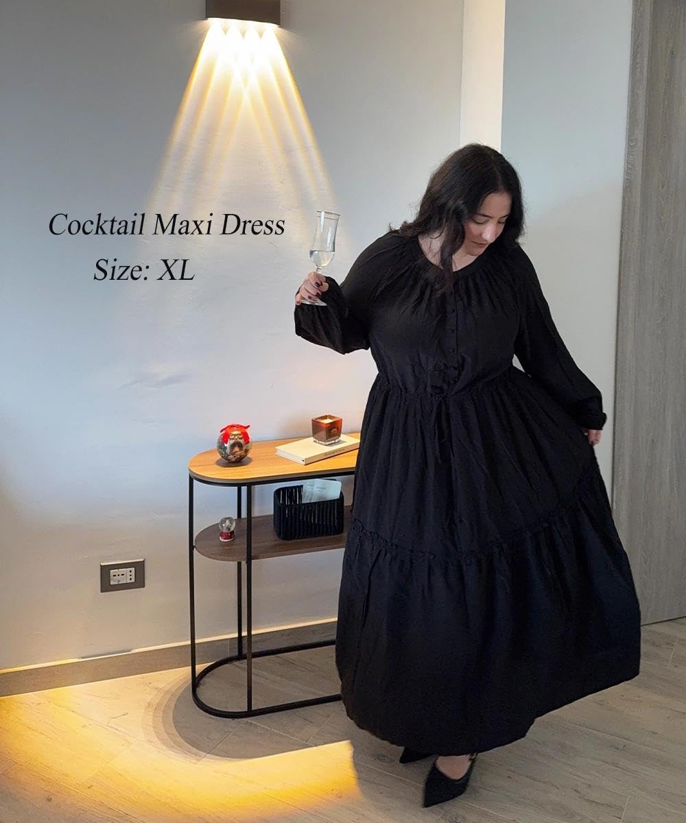 TIYOMI Women's Plus Size Fall Maxi Dresses 2025 Casual V Neck Button Drawstring Long Sleeve A Line Floral Boho Dress Pockets - Image 4