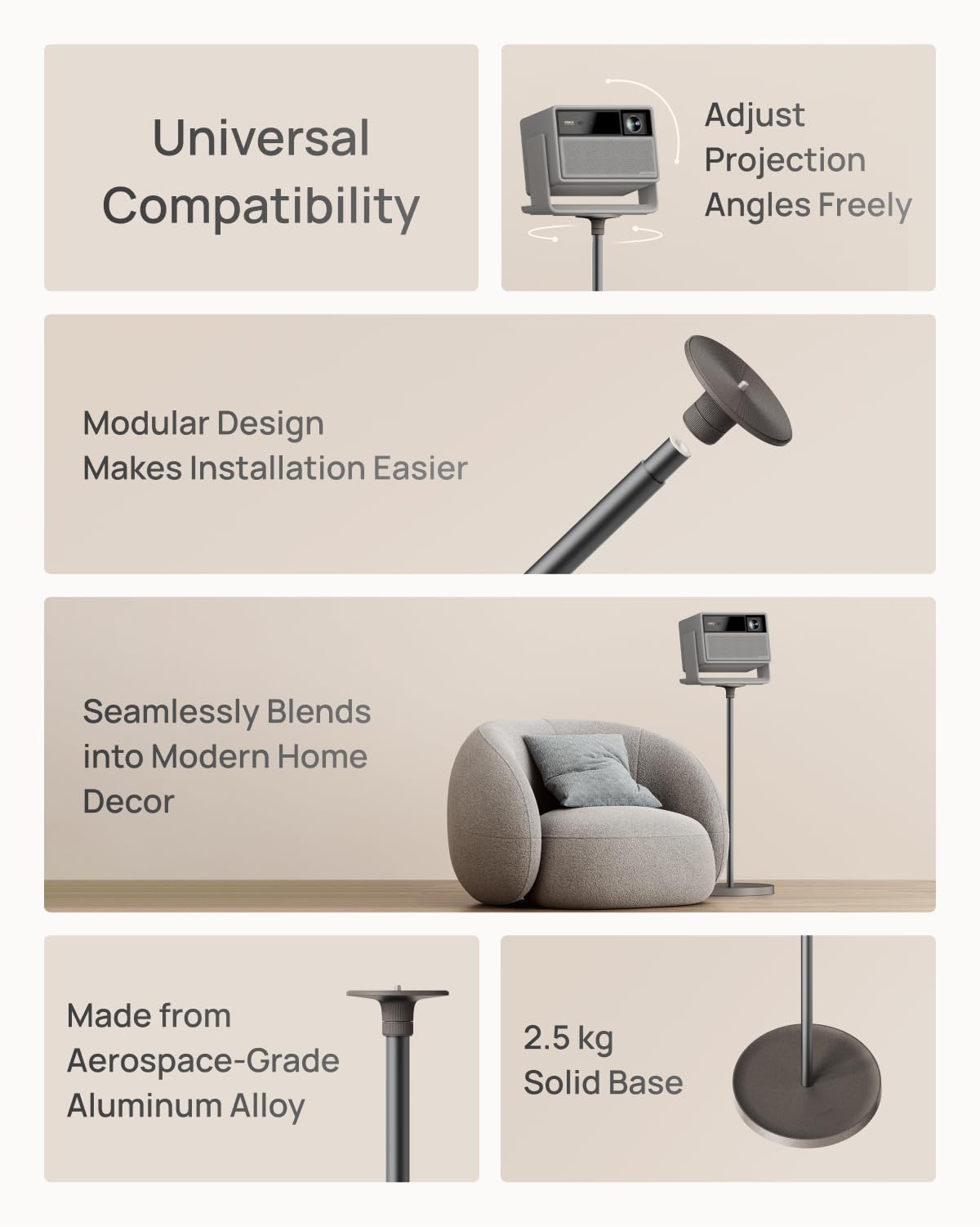XGIMI Soporte de Pie para Proyector - Gris Elefante, Compatible Solo con XGIMI Horizon Serie 20, Ajuste de Ángulo 360°/135°, Aleación de Aluminio Aeroespacial, Base Sólida 2,5 kg, Diseño Modular