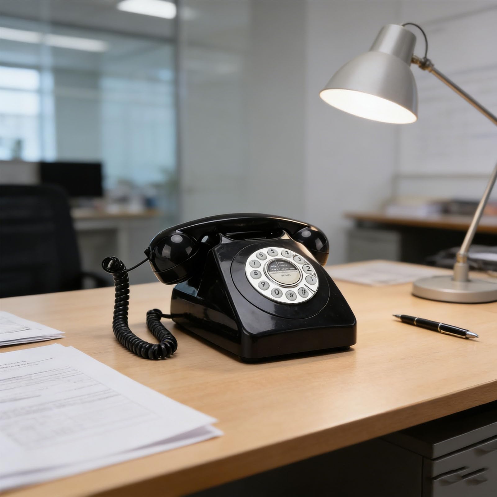 ASHATA Retro Przewodowy Telefon Stacjonarny, Klasyczny Telefon Domowy w Stylu Vintage z Przyciskami Ponownego Wybierania, Złącze RJ11, Zabytkowy Stacjonarny do Domowej Kuchni (BLACK)