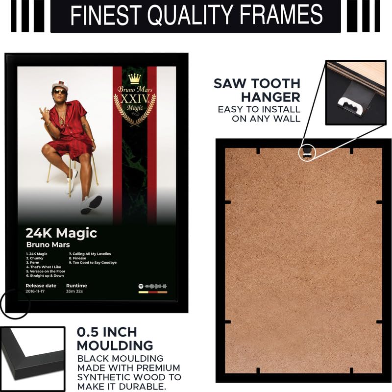 Image of BLINKART Bruno mars- 24K Magic Wall Photo Frames | Wall Art for Bedroom, Living Room, Studio or Office | Album Cover Print with Spotify Song Link QR Code | Gift for Fans - 8x12 In