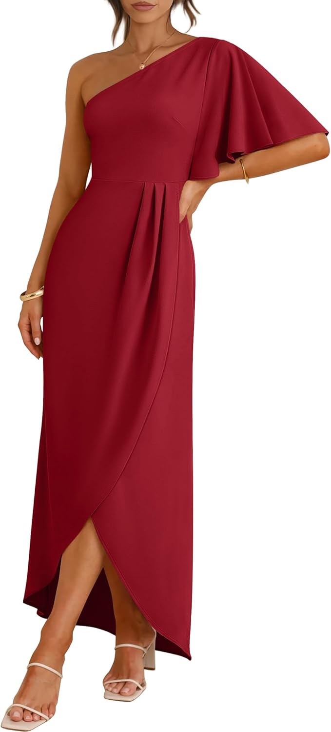 ANRABESS Womens One Shoulder Formal Midi Dresses 2026 Summer Wrap High Slit Beach Wedding Guest Party Cocktail Maxi Dress