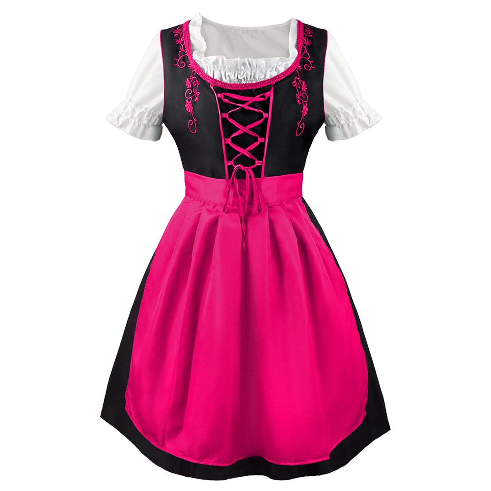 Dirndl Lang Damen Kurzarm Dirndlschürze Dirndl Kleid 2 Teilig Kariertes Trachten Trachtenkleid Oktoberfest Damen Outfit Dirndlkleid Trachtenmode Trachtenrock Bayerisches Kleid Für Karneval Cosplay