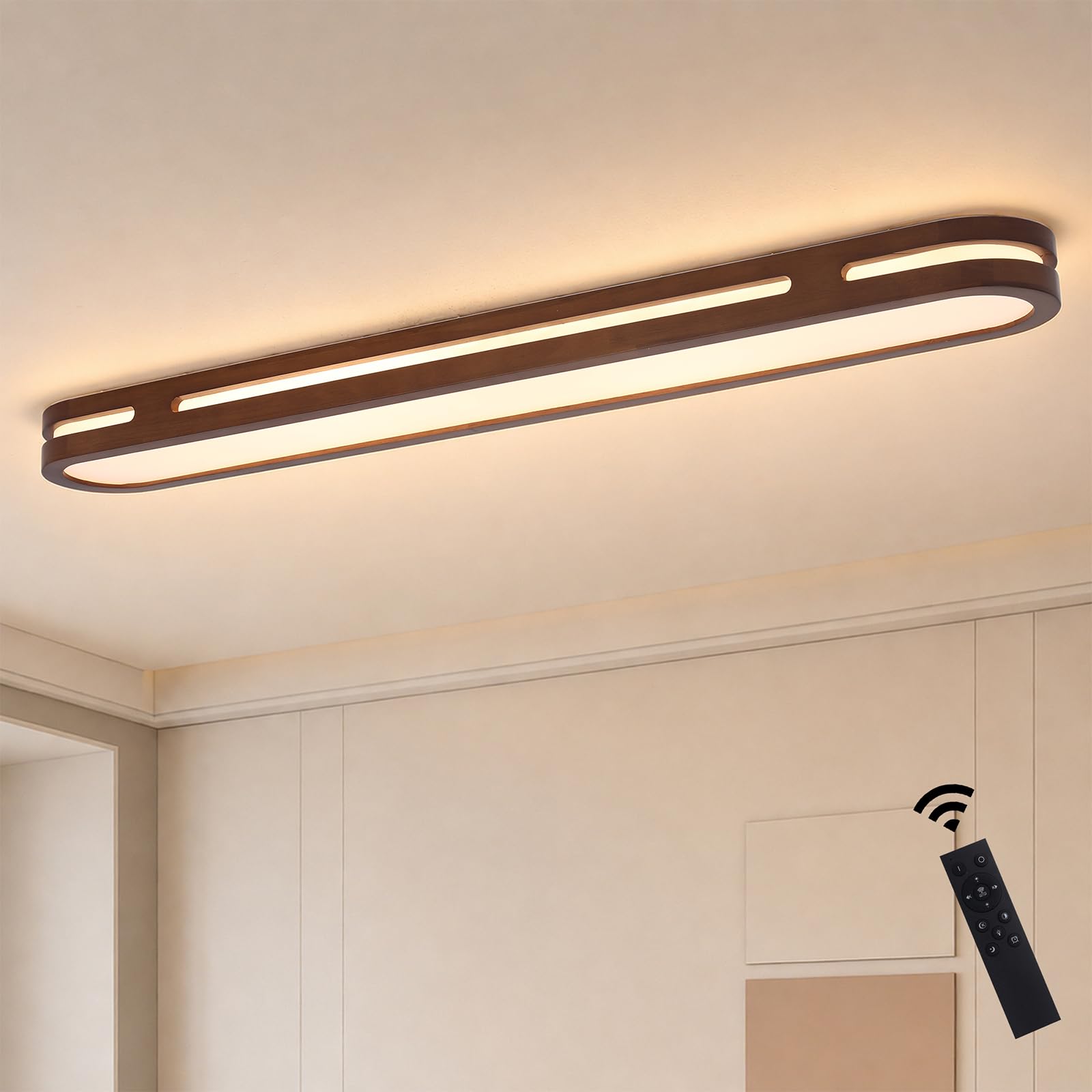 Oninio 101.6cm Modern Wood LED Ceiling Light with Remote Control, Walnut