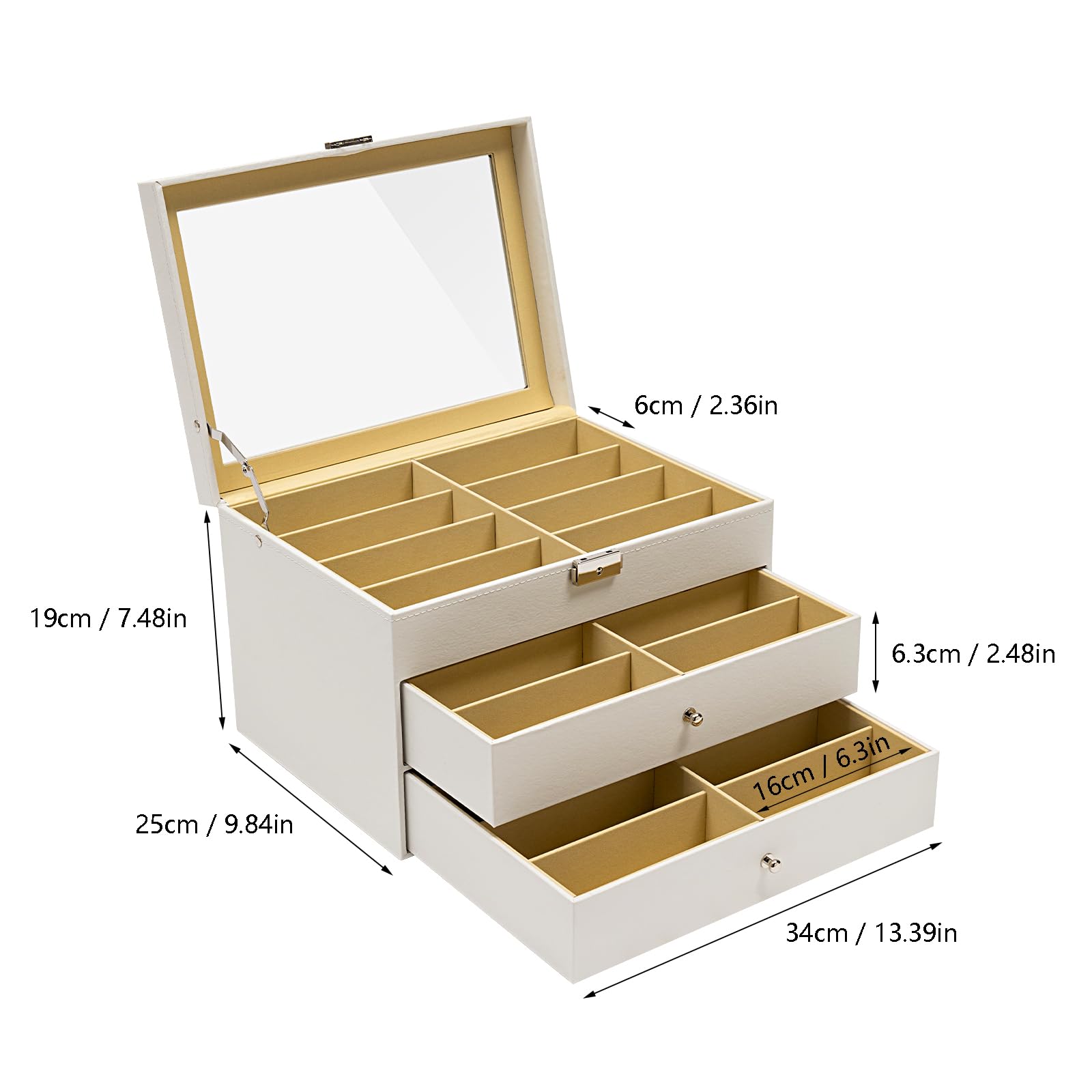 Brillenbox Sonnenbrillen Aufbewahrungsbox für 24 Brillen Aufbewahrung Sonnenbrillen brillenaufbewahrung mehrere brillen 34 x 25 x 19 cm Brillenkoffer Sonnenbrillen Präsentation Showcase