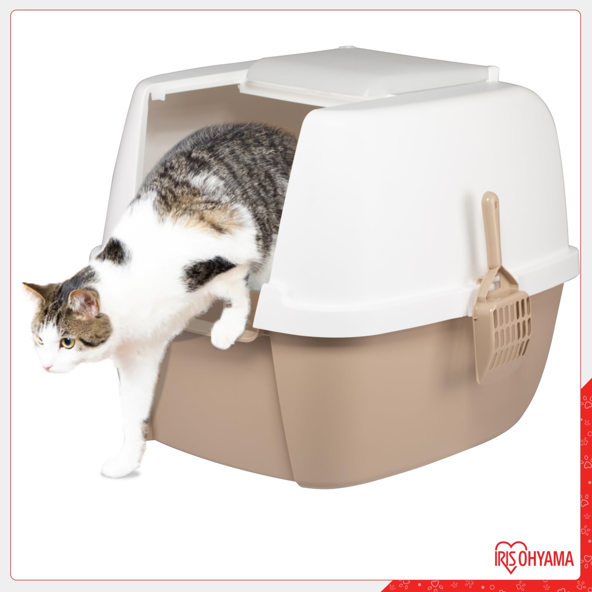 Iris Ohyama Arenero Gato Cubierto con Pala, hasta 8kg, Blanco/Beige, Caixa de areia para Gatos, Caja, para Gatos Grandes y pequeños, Cerrado, Cagadero, WC, Libre de BPA, Cat Litter Box, CLH-17J