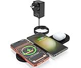 ZealSound Wireless Charging Pad,Triple Wireless Charger Pad Multiple Devices Compatible with iPhone Phone New AirPods Galaxy Buds Ultra-Slim PU Leather Wireless Charging Mat for Smartphone Phone Black