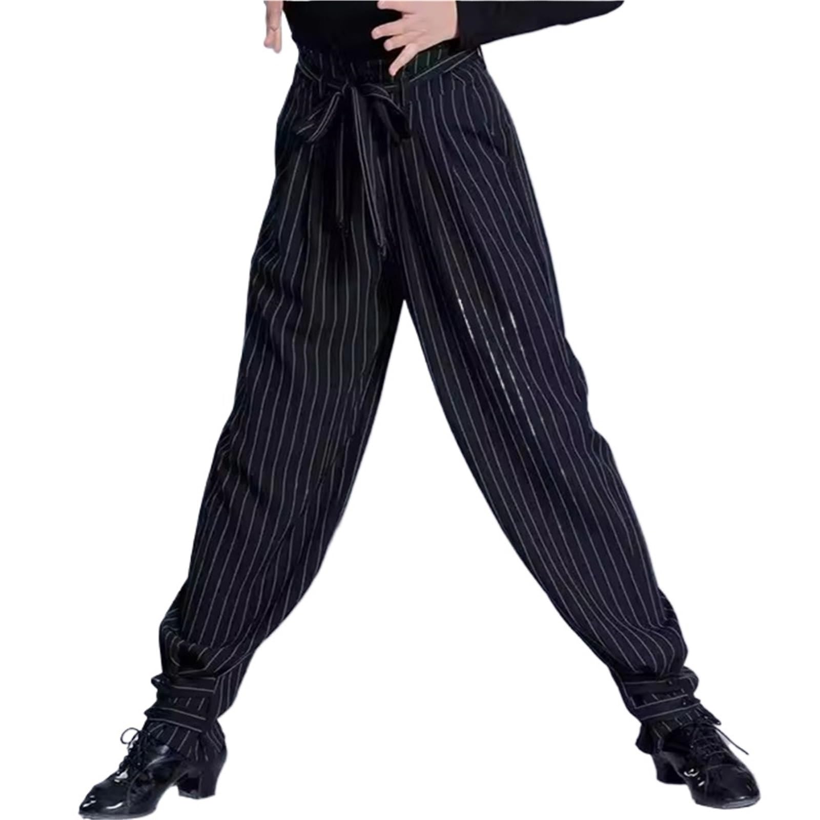 Pantalones de baile latino a rayas for niño, negros, con cordones, for chachachá, rumba y samba Para Presentaciones y Práctica de Baile