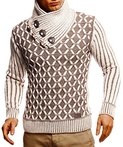 Leif Nelson Men’s Knitted Pullover | Long-sleeved with geometric pattern | Winter pullover with shawl collar for Men2