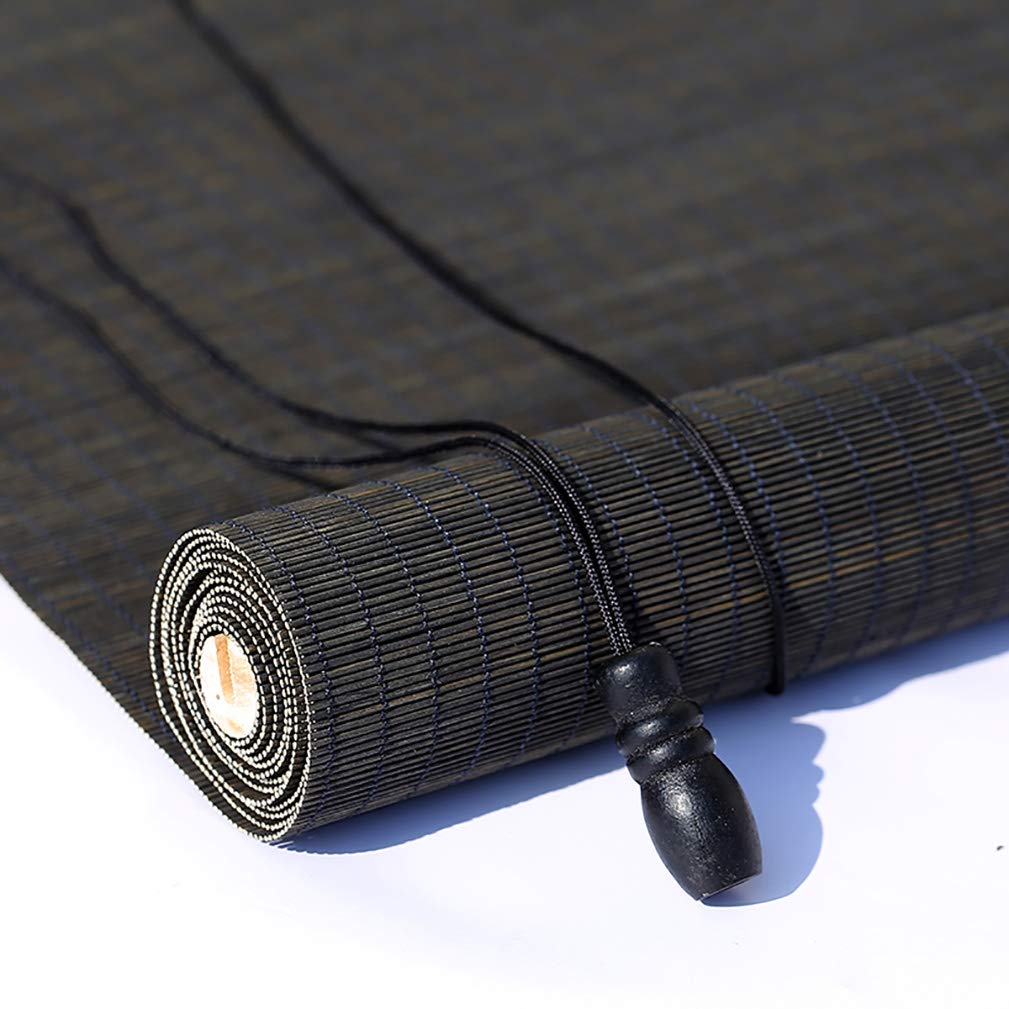 Outech Blinds Bamboo Window Blinds, Bamboo Light Filtering Roll Up Window Roller Shades with Valance for Doors/Restaurant/Kitchen/Living Room/Porch/Balcony, Black