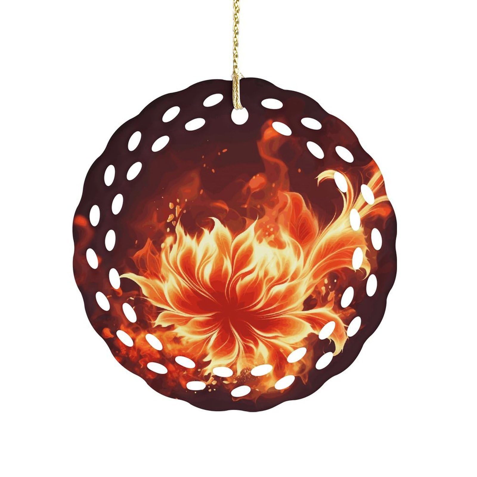 Fodpand Women's Style Flaming Fire Flowers Ceramic Ornament For Home Decor 3.2" Round Tree Decoration Christmas Ornaments For Men Double-Sided Design