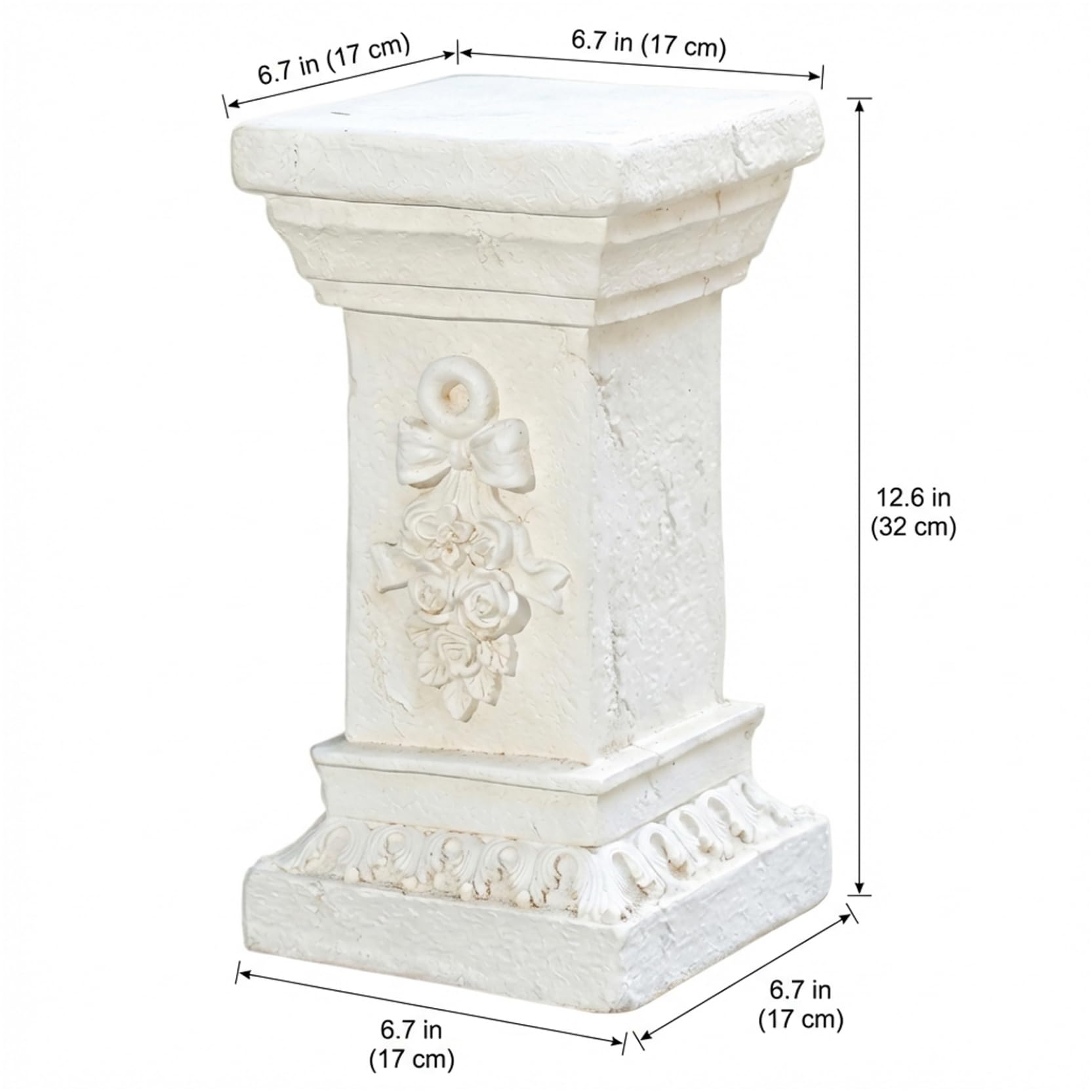 Columna y pilar de resina para exteriores: pedestal de estilo romano para maceteros, decoración de jardín y estatuas, diseño floral tallado en piedra sintética, fácil instalación sin herramientas