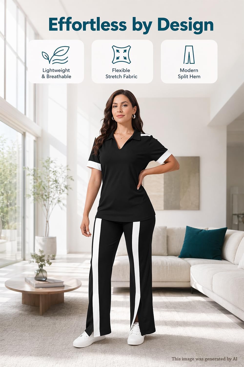 Fooullaide Women Lounge 2 Peice Outfit Dressy Flare Slit Wide Leg Pants Set image 3