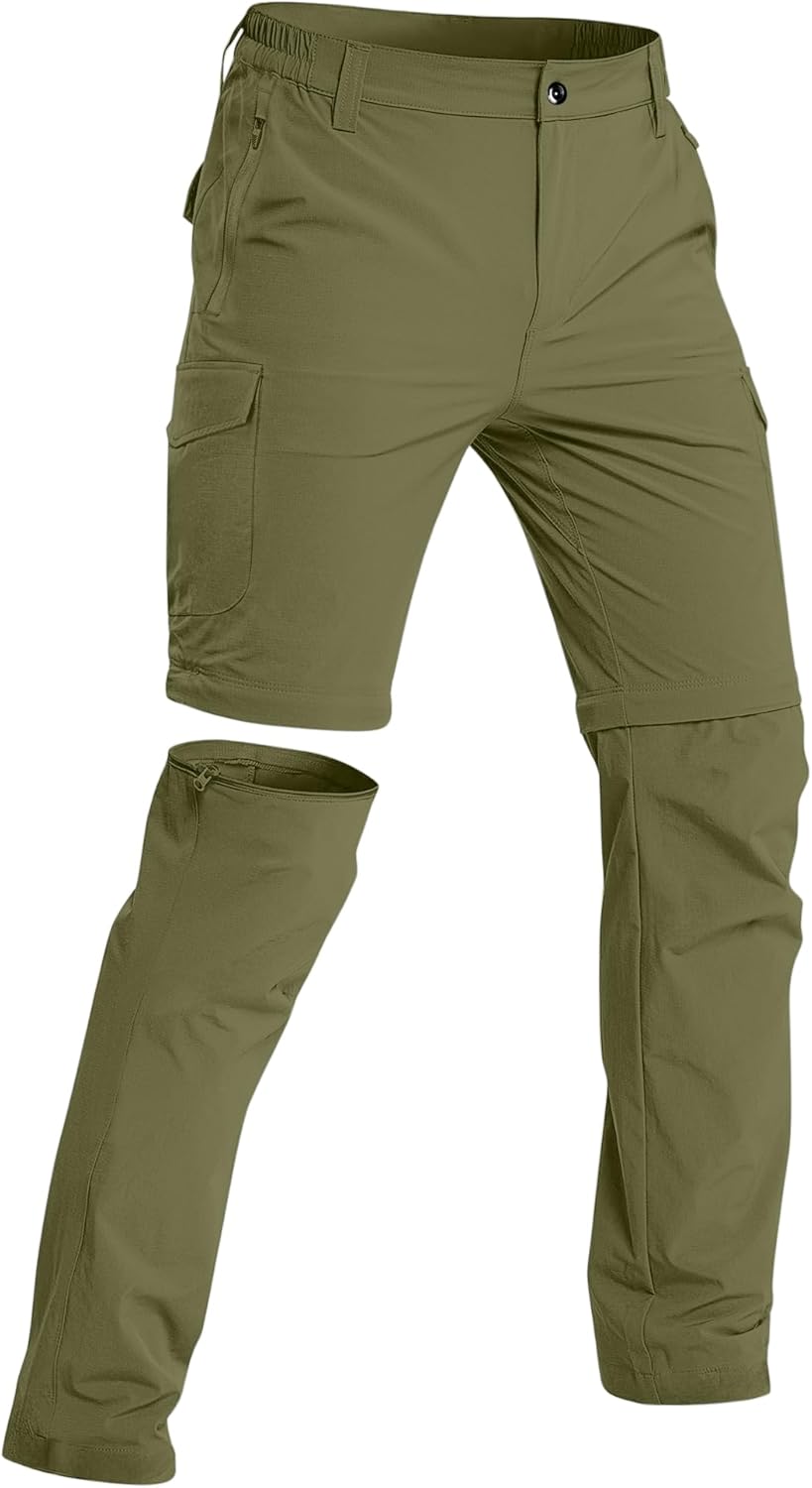 Mens Hiking Pants Stretch Convertible Cargo Pants Lightweight Quick Dry Water-Resistant Zip Off Pants, 6 Pockets